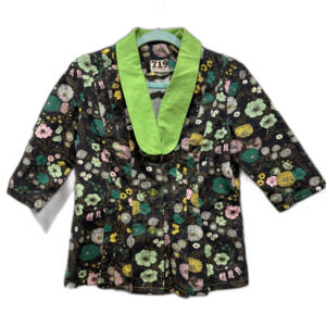 Blazer Handmade Floral Short Sleeve Jacket Brown Green African Womens sz Small